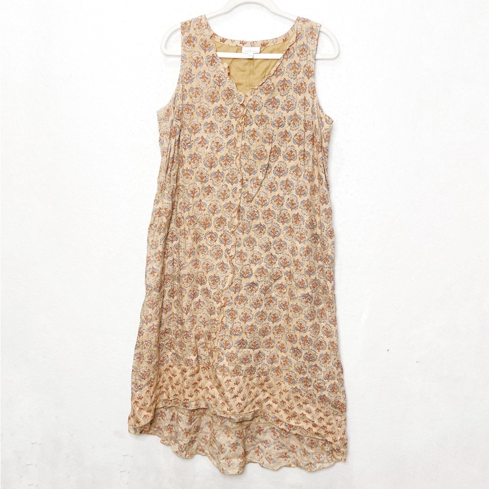 J Jill Elements Elliptical Dress Midi Peach Floral Sleeveless Medium Cottagecore - Picture 5 of 13